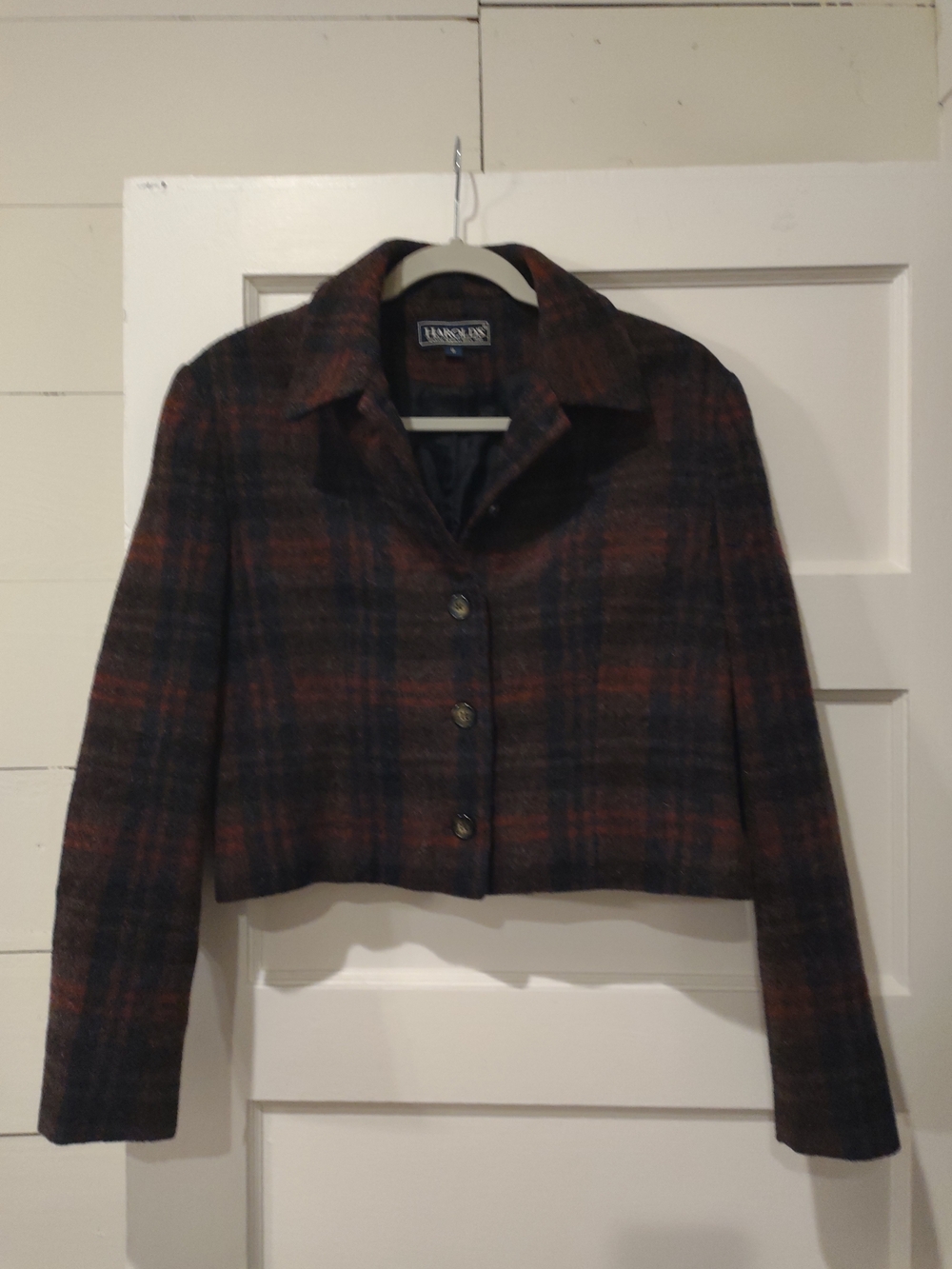 Harold's Plaid Cropped Blazer in Brown and Black